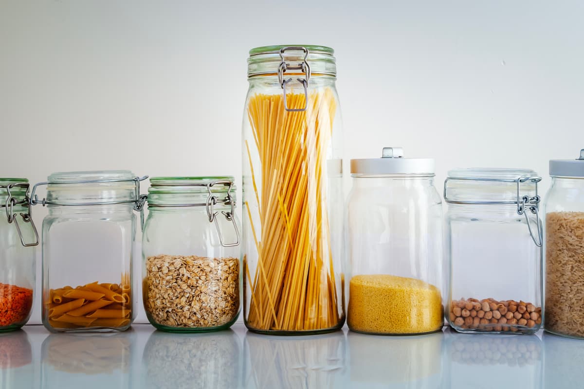 dried pasta and legumes in jars